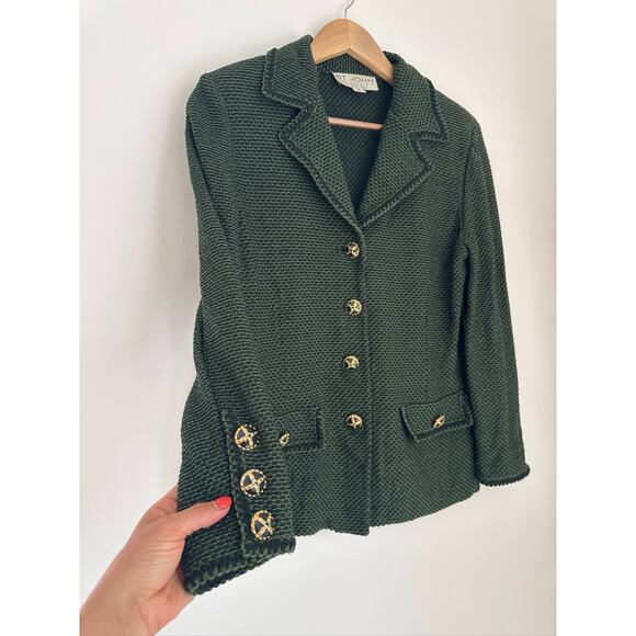 St. John Collection Classic Green Tweed Knit Blazer Size 6 - Picture 4 of 7